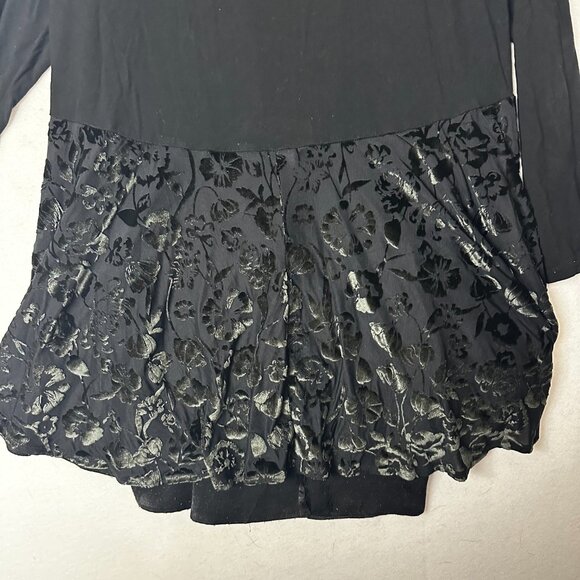 Logo By Lori Goldstein blouse shirt sz 1X Tunic with Burnout crushed Velvet trim - Picture 7 of 9